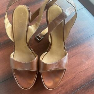 Hermes, camel, leather wedge sandals, size 40